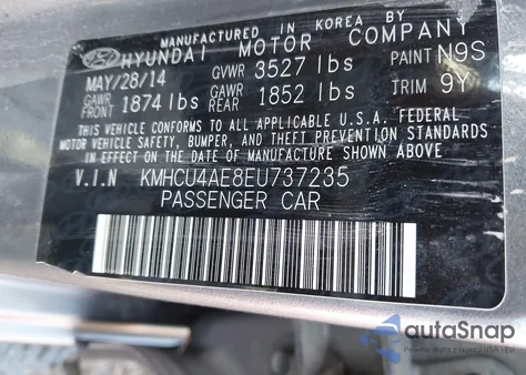 2014 Hyundai Accent Gls/Se from USA, damaged, VIN KMHCU4AE8EU737235